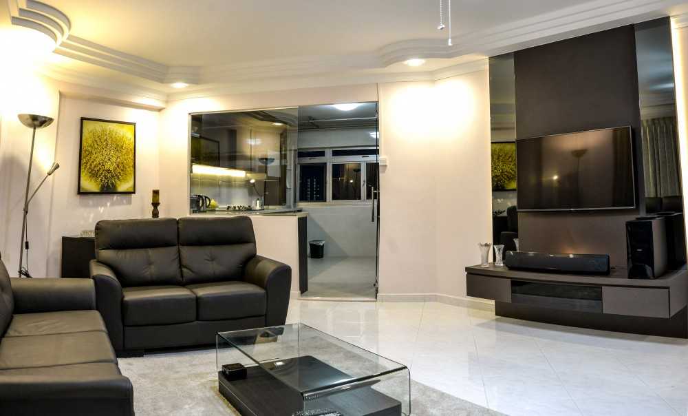 Modern Living Room with TV Console and Feature Wall
