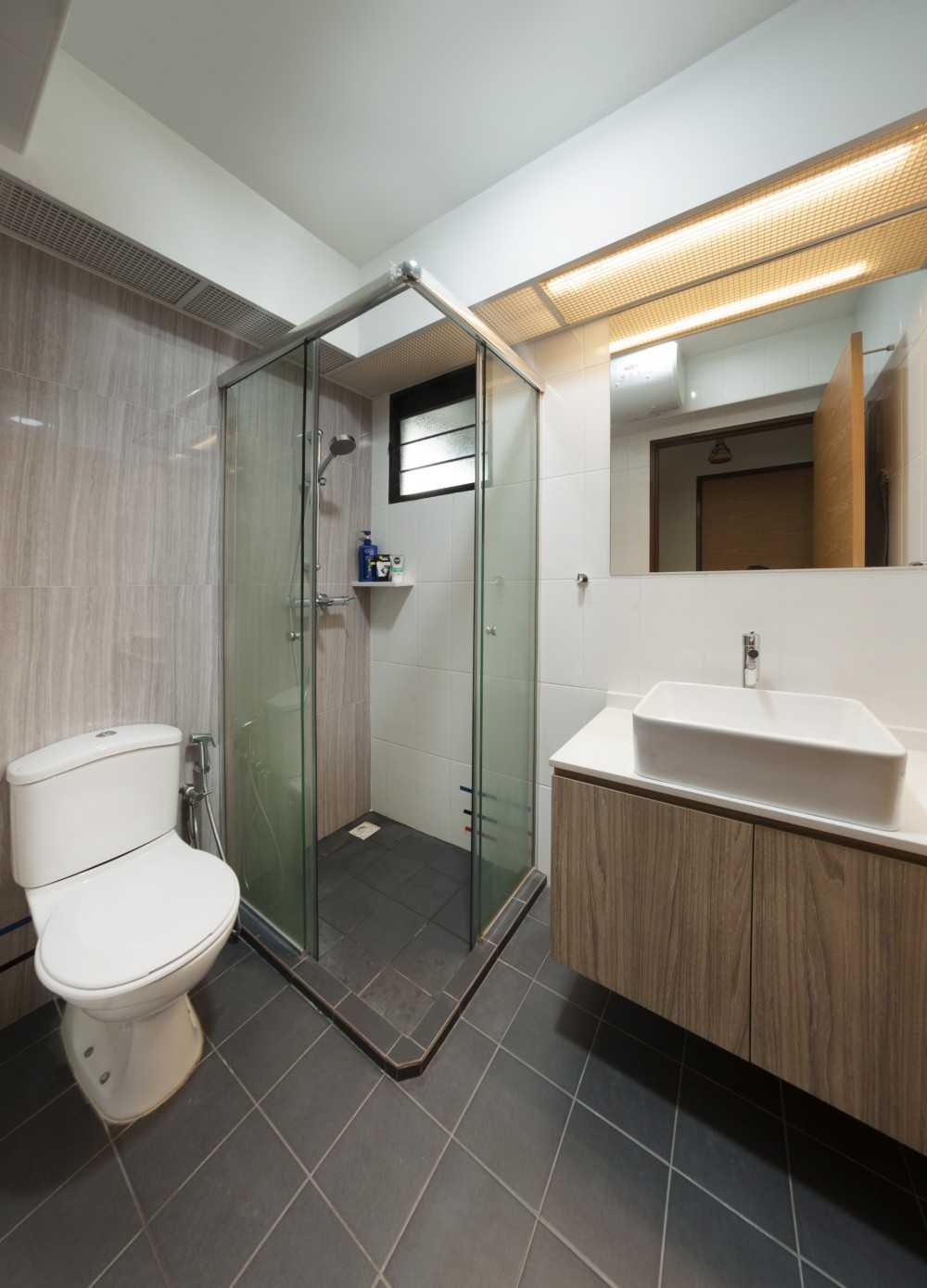 Scandinavian Bathroom with Shower Screen and Bathroom Storage