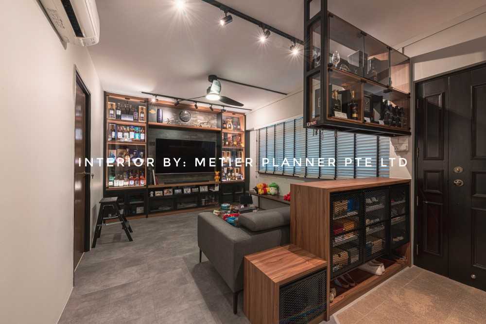 Industrial Living Room with Vinyl Flooring and TV Console