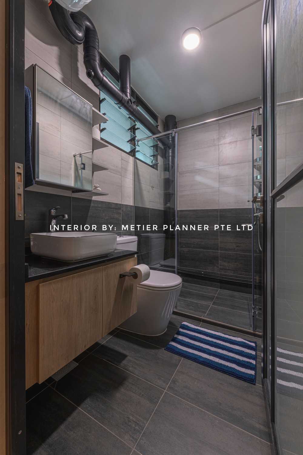 Industrial Bathroom with Shower Screen and Bathroom Storage