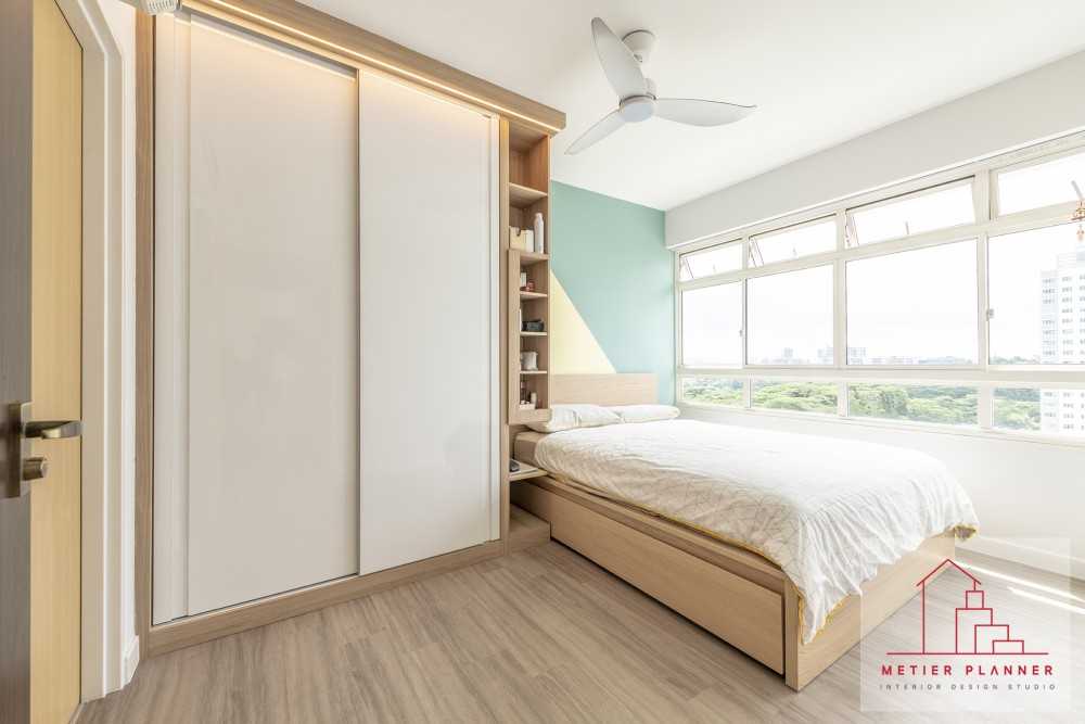 Scandinavian Bedroom with Vinyl Flooring and Feature Wall