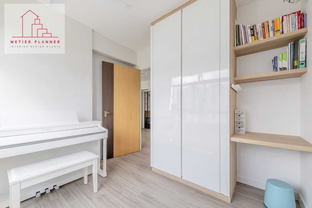 Scandinavian Bedroom with Vinyl Flooring and Side Table