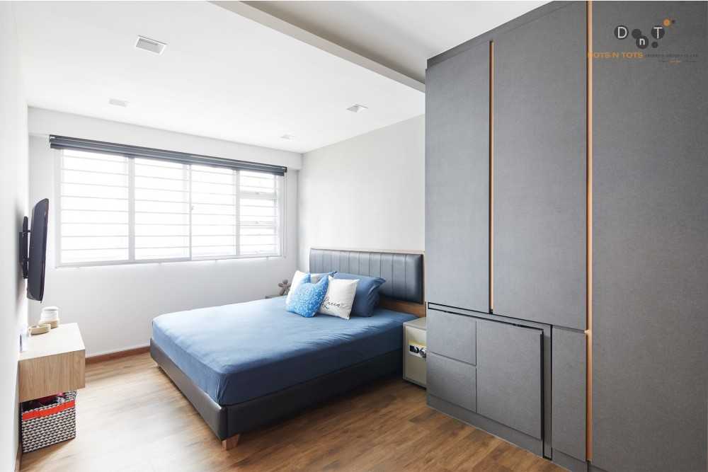 Modern Bedroom with TV Console and Ceiling Light