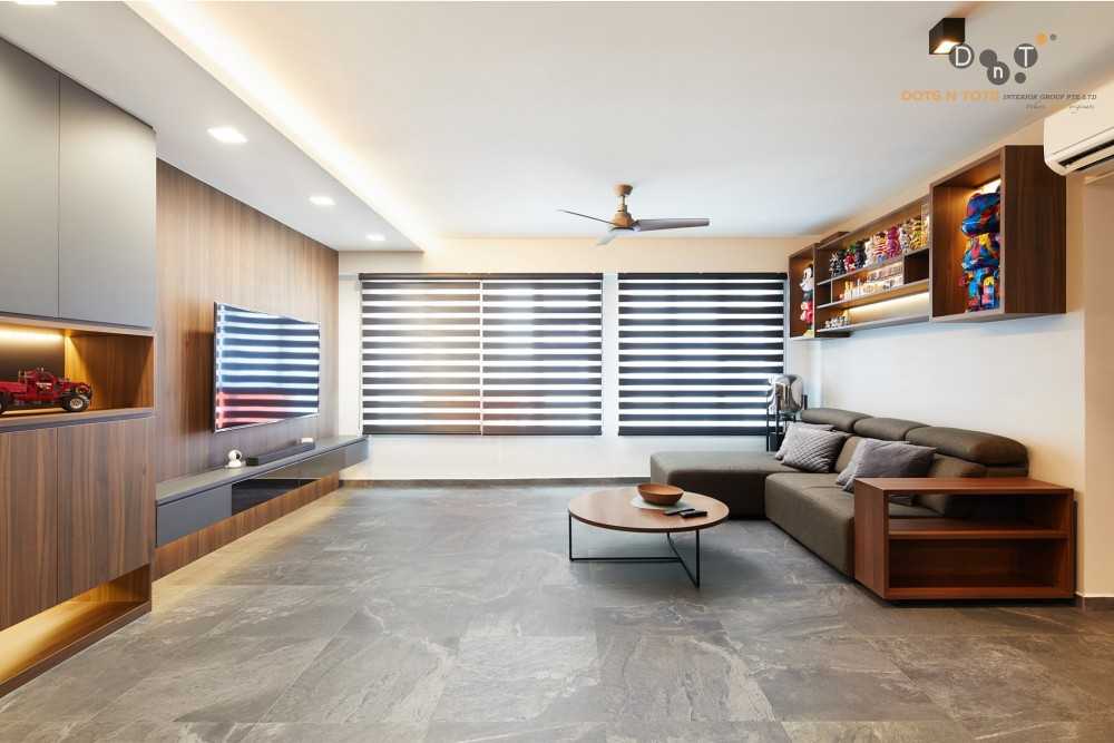 Modern Living Room with TV Console and Drop Ceiling