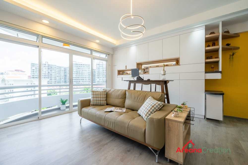Contemporary Living Room with Bookshelf and Feature Wall