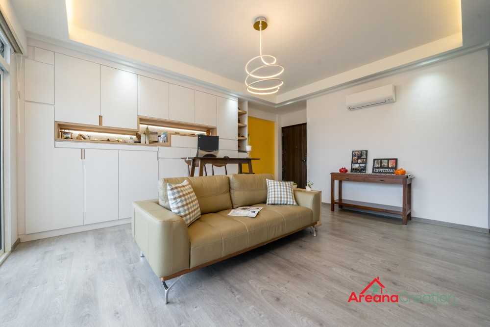 Contemporary Living Room with TV Console and Feature Wall