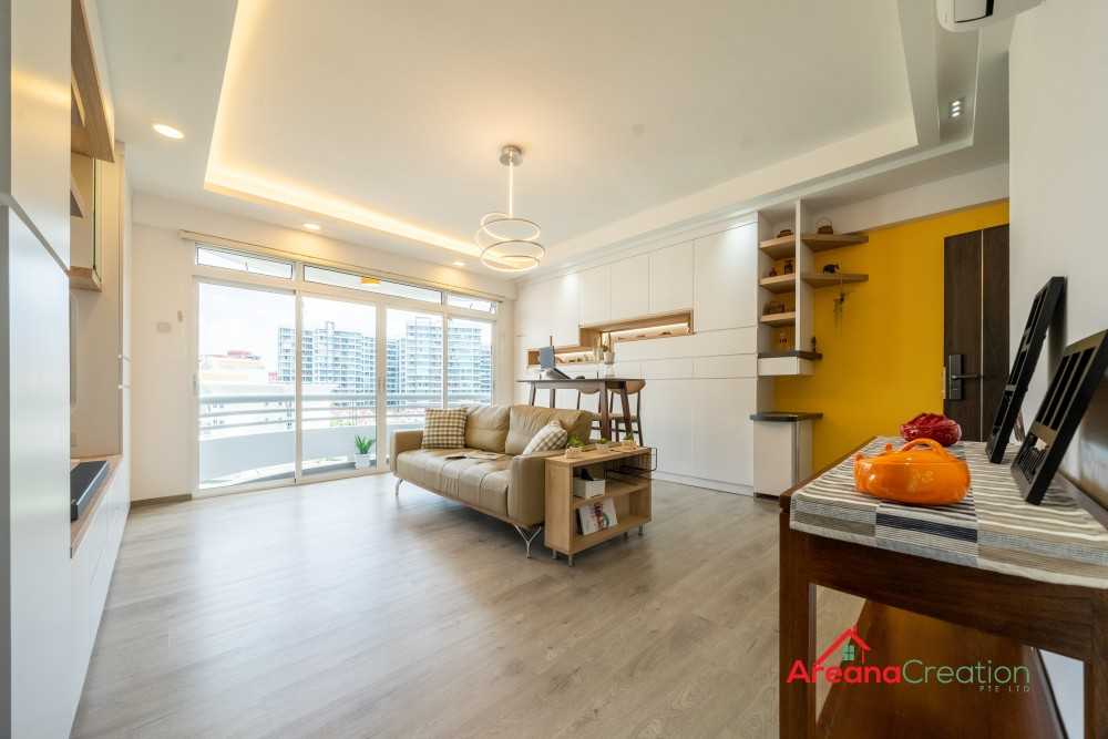 Contemporary Living Room with Bookshelf and TV Console