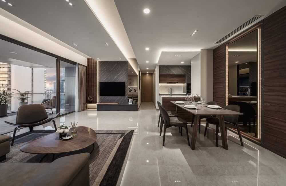 Contemporary Living Room with TV Console and Feature Wall