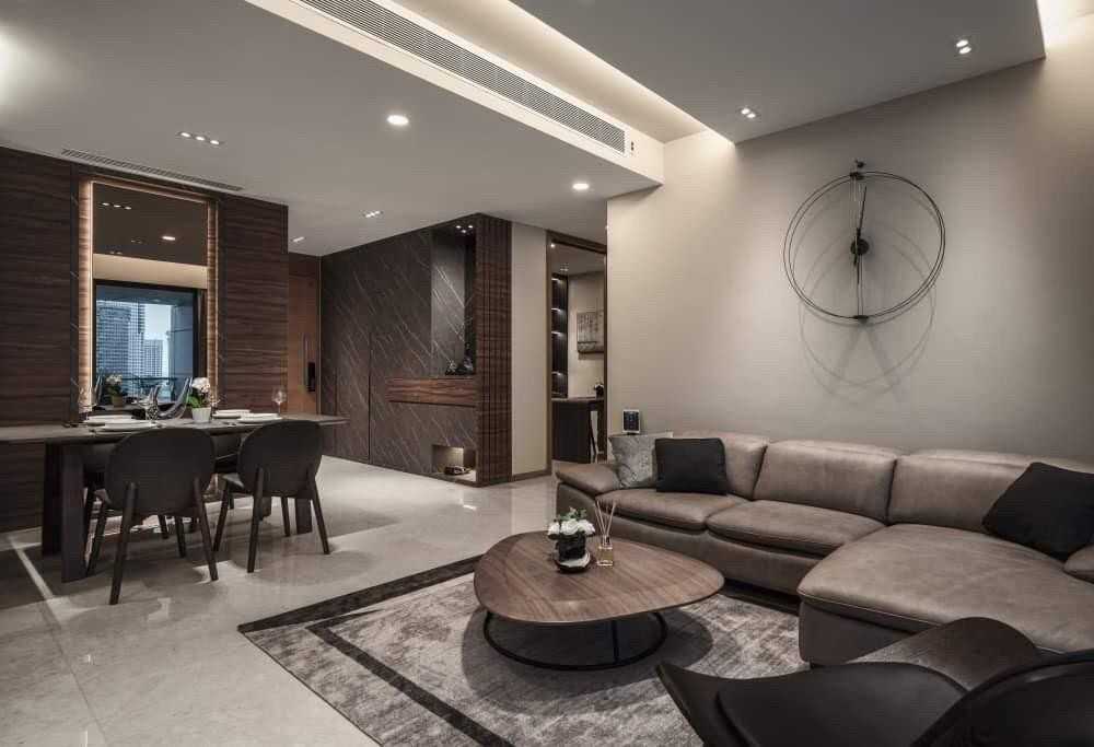 Contemporary Dining Room with Feature Wall and Drop Ceiling