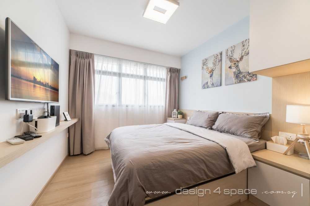 Minimalist Bedroom with TV Console and Ceiling Light