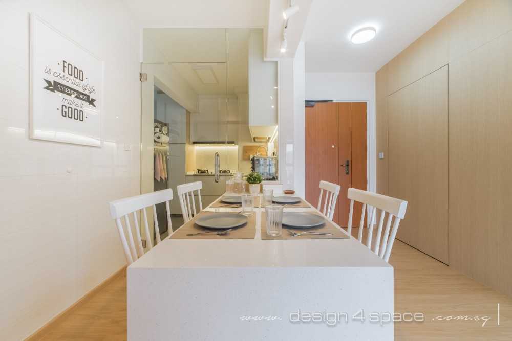 Minimalist Dining Room with Drop Light and Dining Table