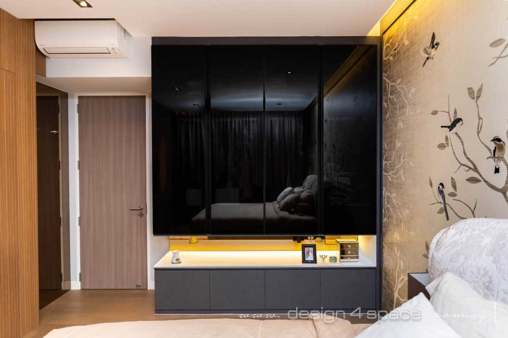 Modern Bedroom with Drop Ceiling and Wallpaper
