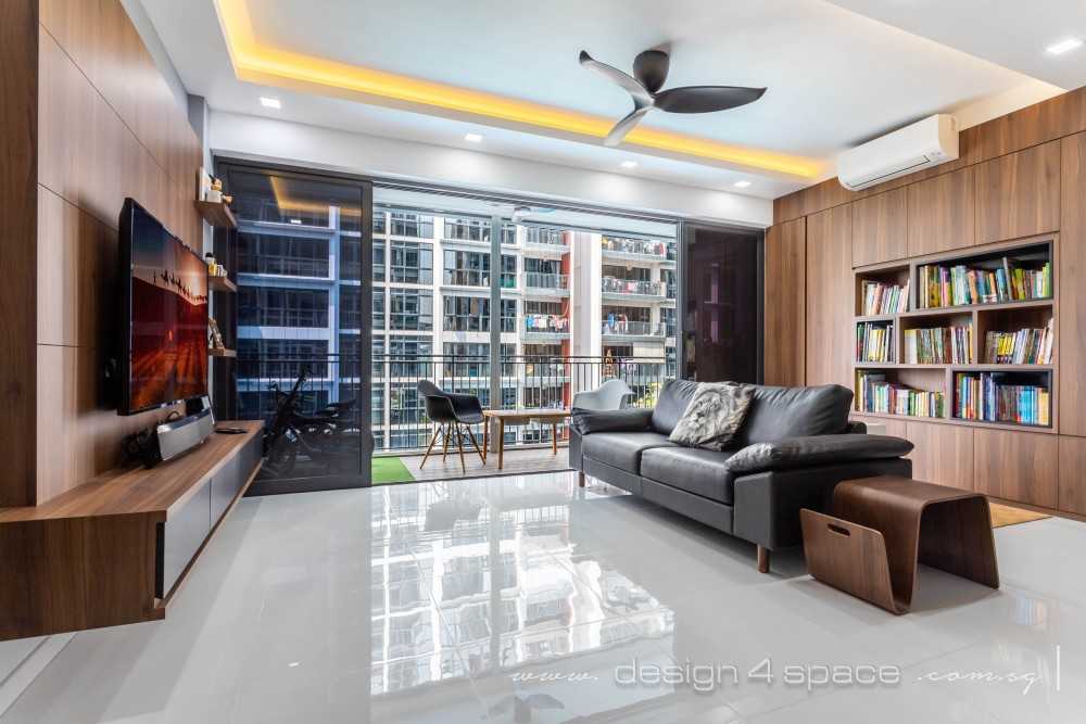 Contemporary Living Room with Bookshelf and TV Console