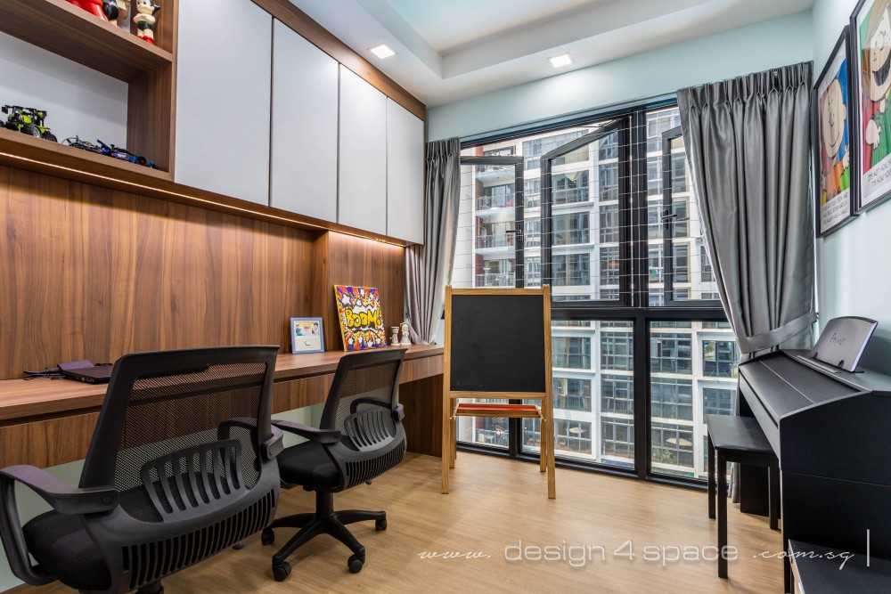 Contemporary Home Office with Bookshelf and Storage Cabinets