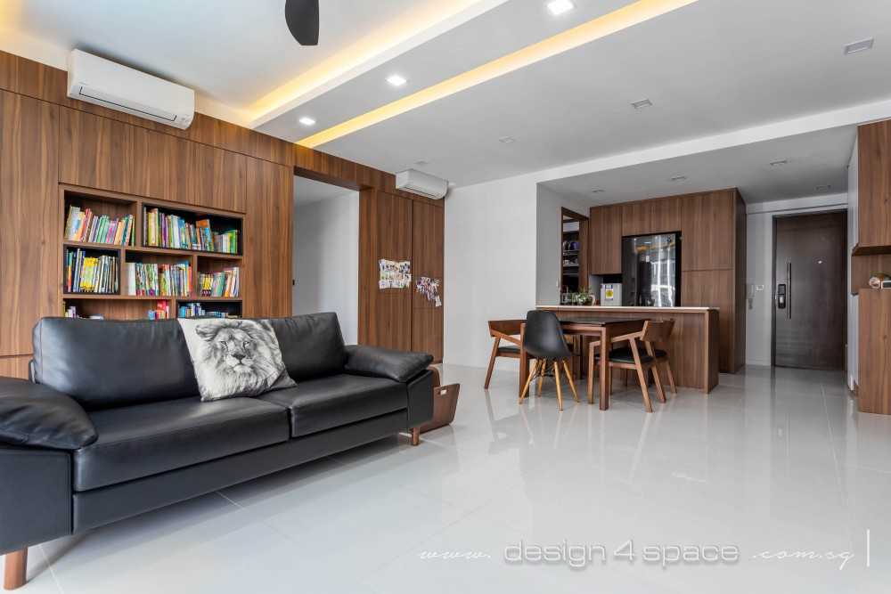 Contemporary Living Room with Bookshelf and TV Console