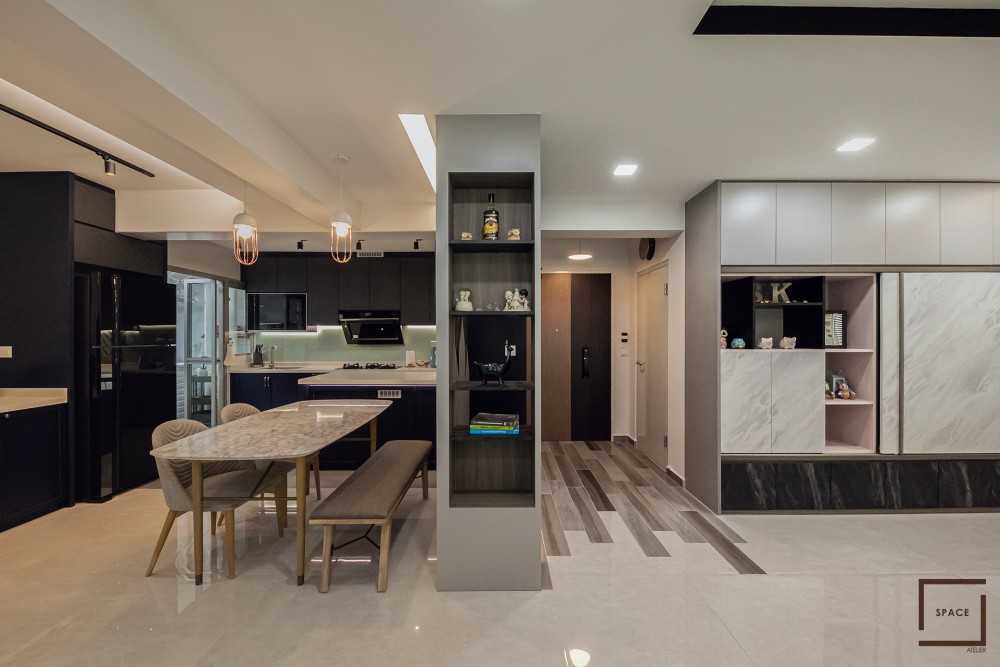 Contemporary Living Room with Vinyl Flooring and Display Cabinets
