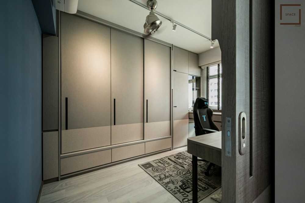Contemporary Study with Storage Cabinets and Wall Shelves