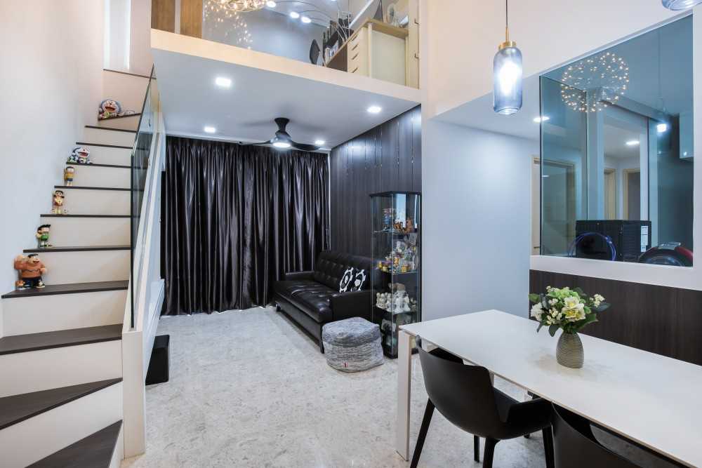 Contemporary Living Room with Marble Floor and Feature Wall