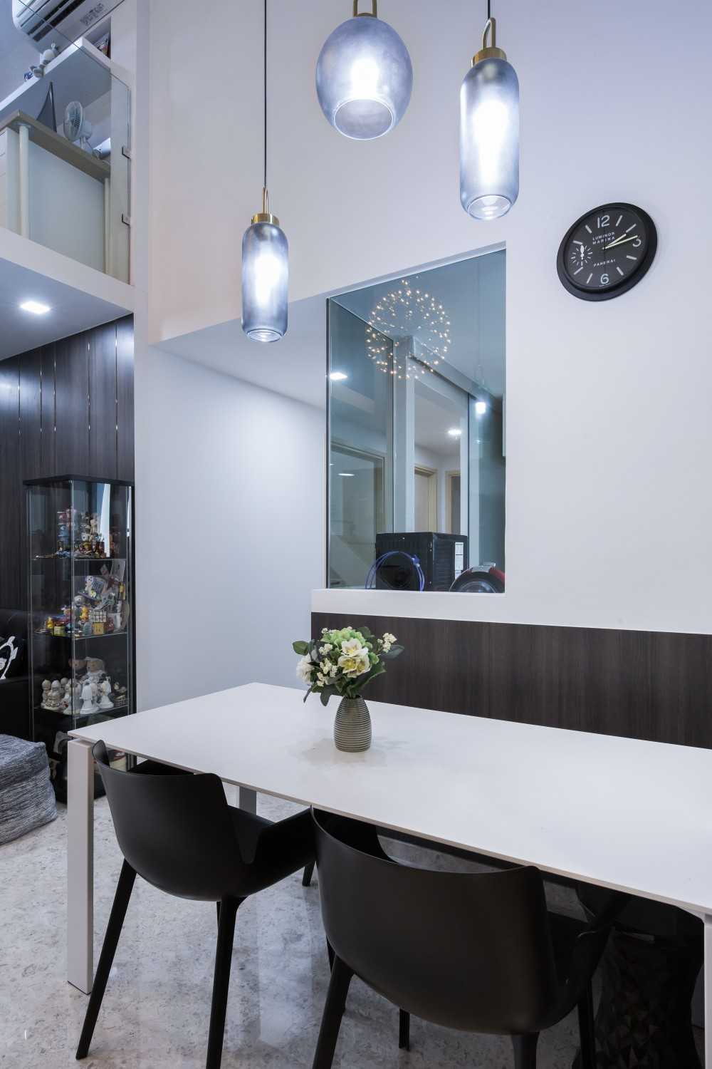Contemporary Dining Room with Drop Light and Dining Table