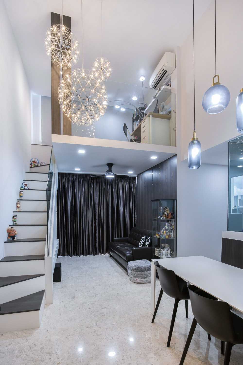 Contemporary Living Room with Marble Floor and Feature Wall