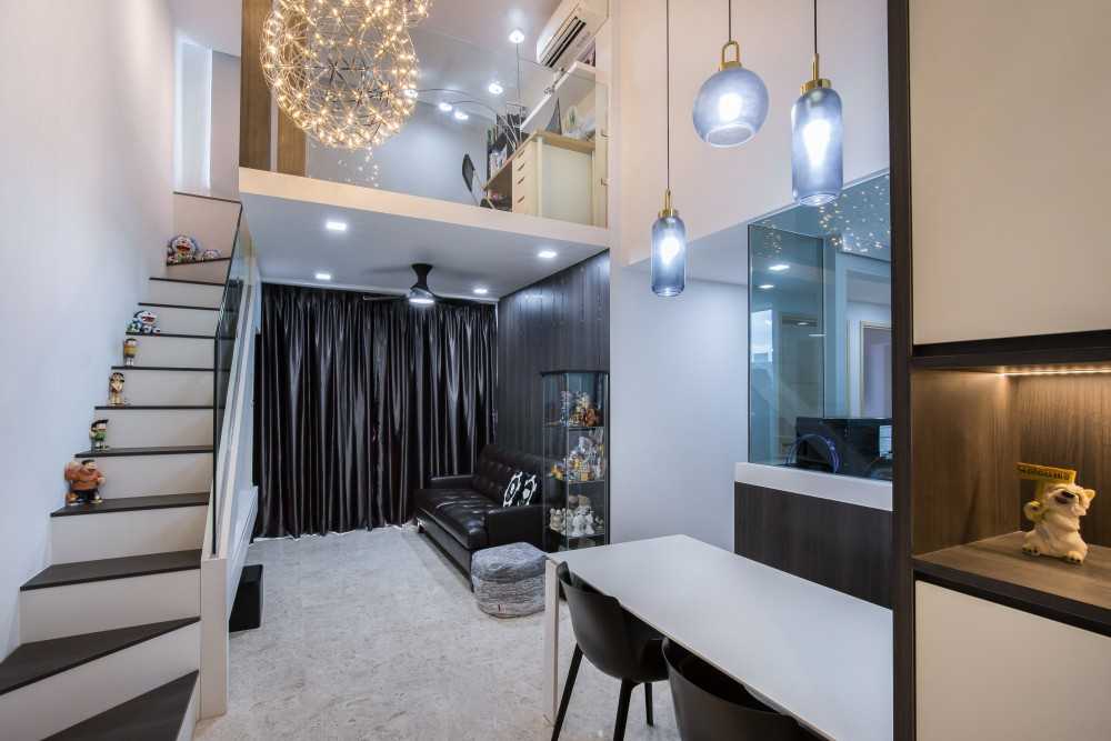Contemporary Living Room with Marble Floor and Feature Wall