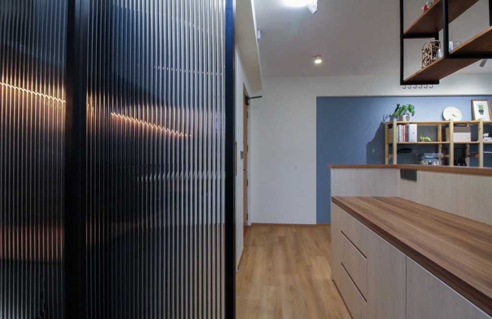 Scandinavian Kitchen with Countertop and Vinyl Flooring