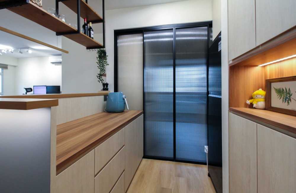Scandinavian Kitchen with Countertop and Vinyl Flooring