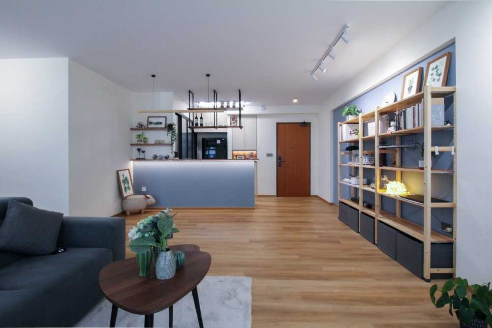 Scandinavian Living Room with Vinyl Flooring and Cove Lighting