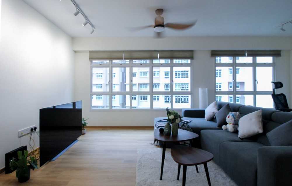 Scandinavian Living Room with Vinyl Flooring and Feature Wall
