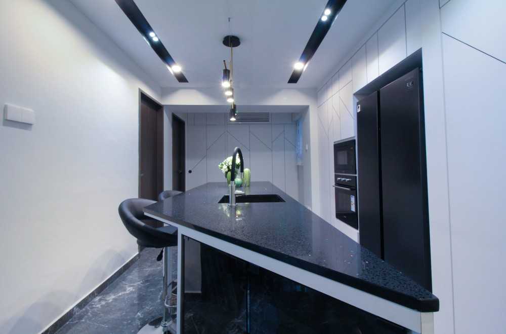 Minimalist Dining Room with Cove Lighting and Downlights
