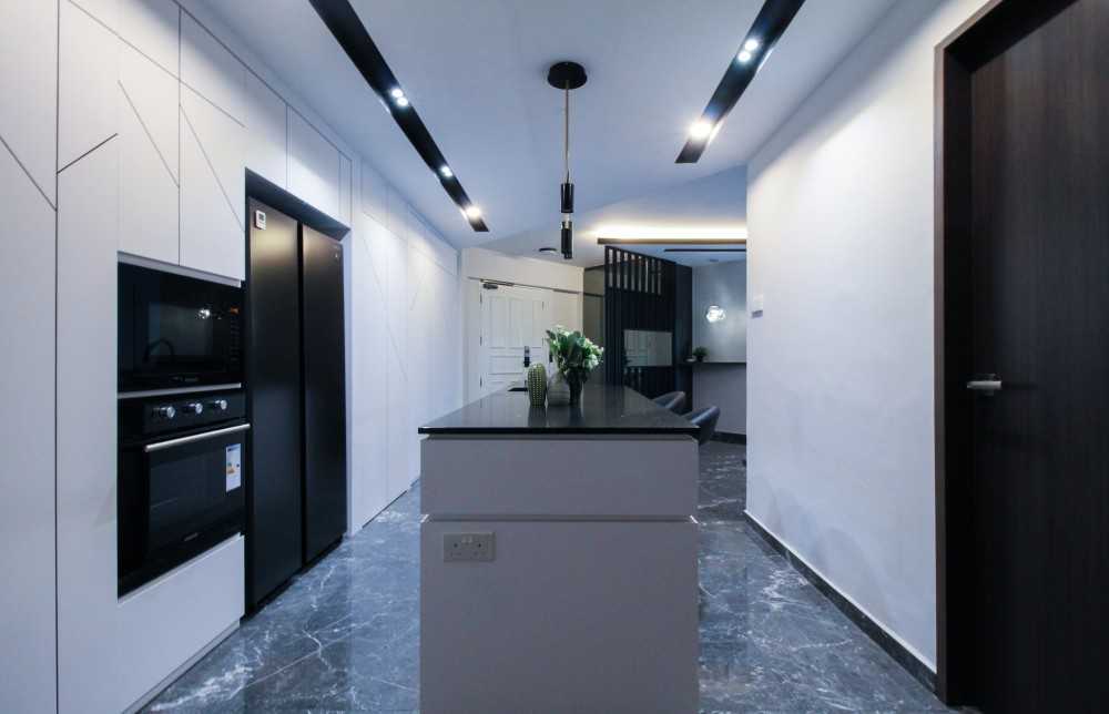 Minimalist Dining Room with Cove Lighting and Downlights