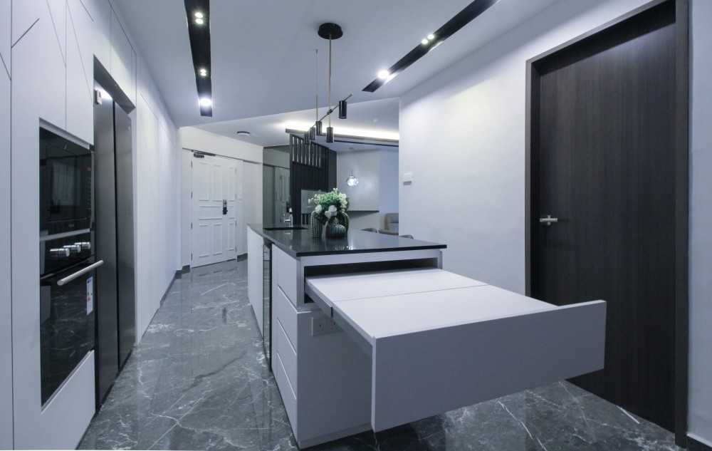Minimalist Dining Room with Cove Lighting and Downlights