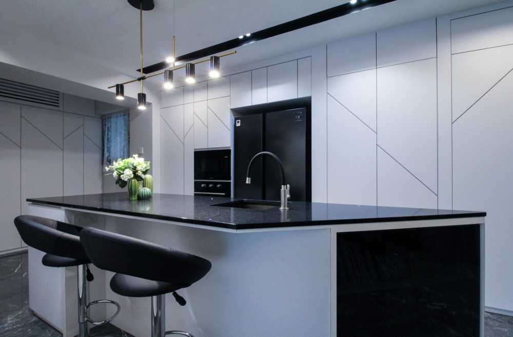 Minimalist Dining Room with Downlights and Dining Table