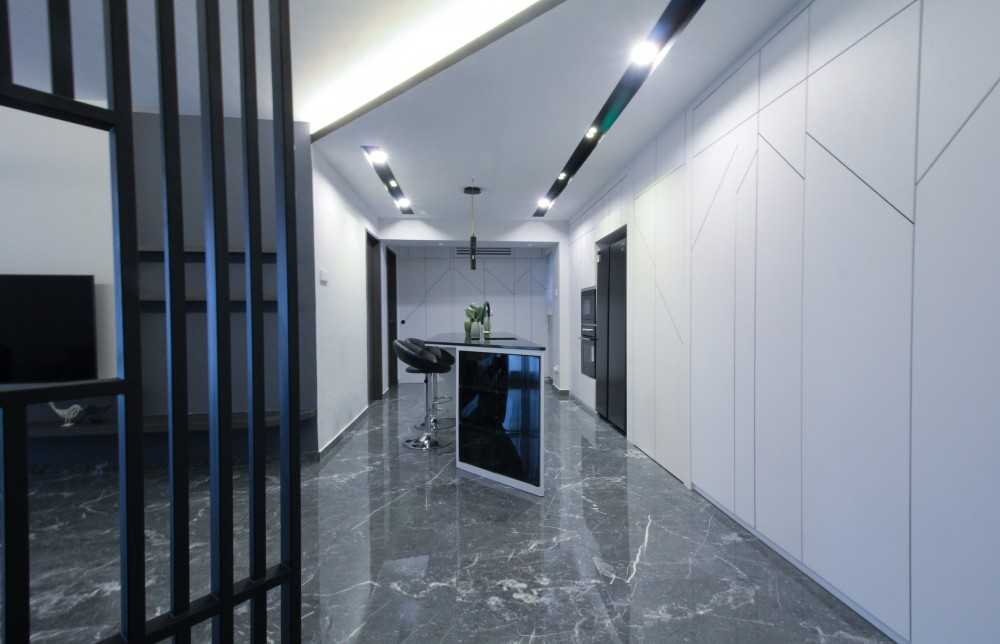 Minimalist Entryway with Mirror and Small Storage