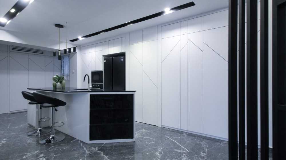 Minimalist Dining Room with Cove Lighting and Downlights