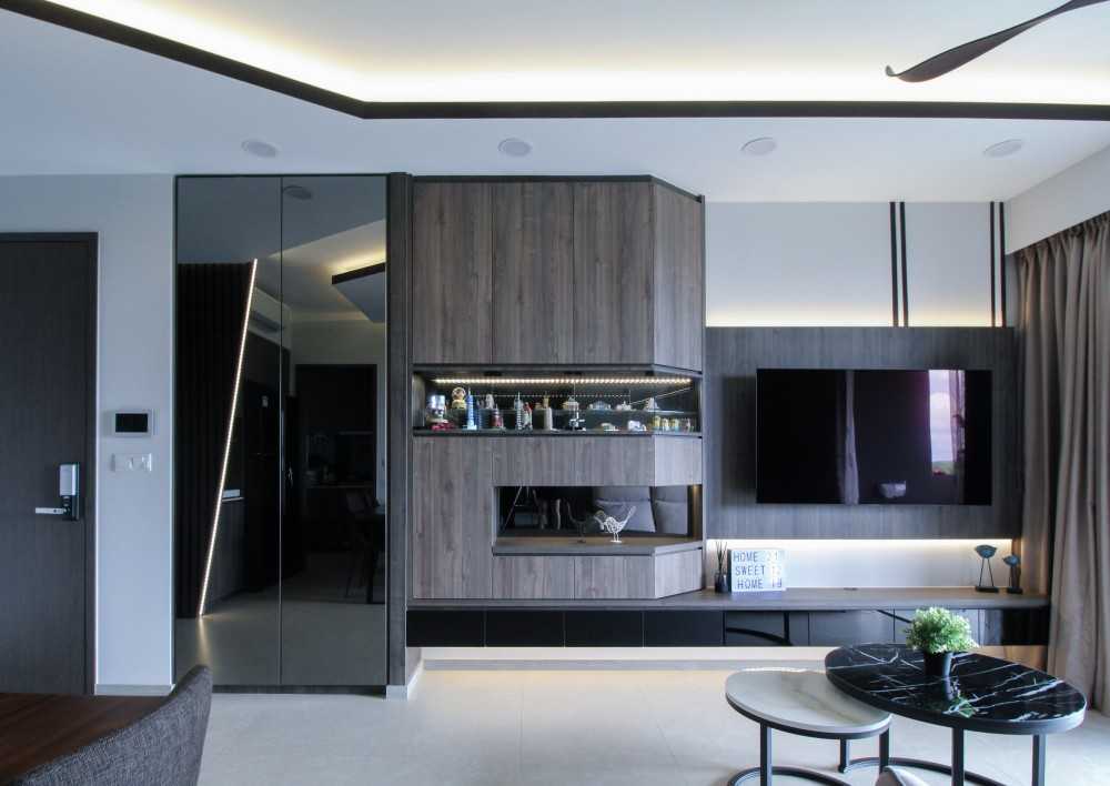 Modern Living Room with Bookshelf and TV Console