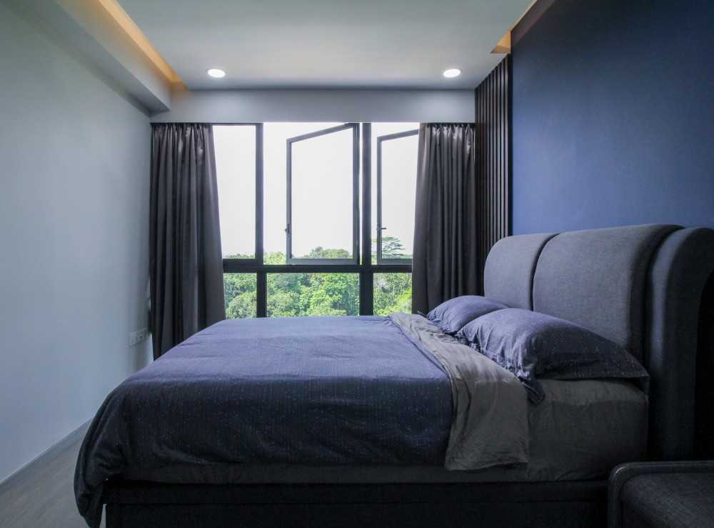 Modern Bedroom with Vinyl Flooring and Ceiling Light