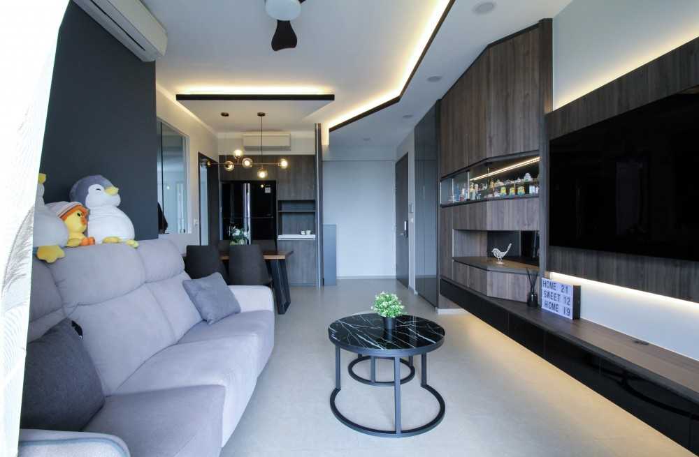 Modern Living Room with Bookshelf and TV Console