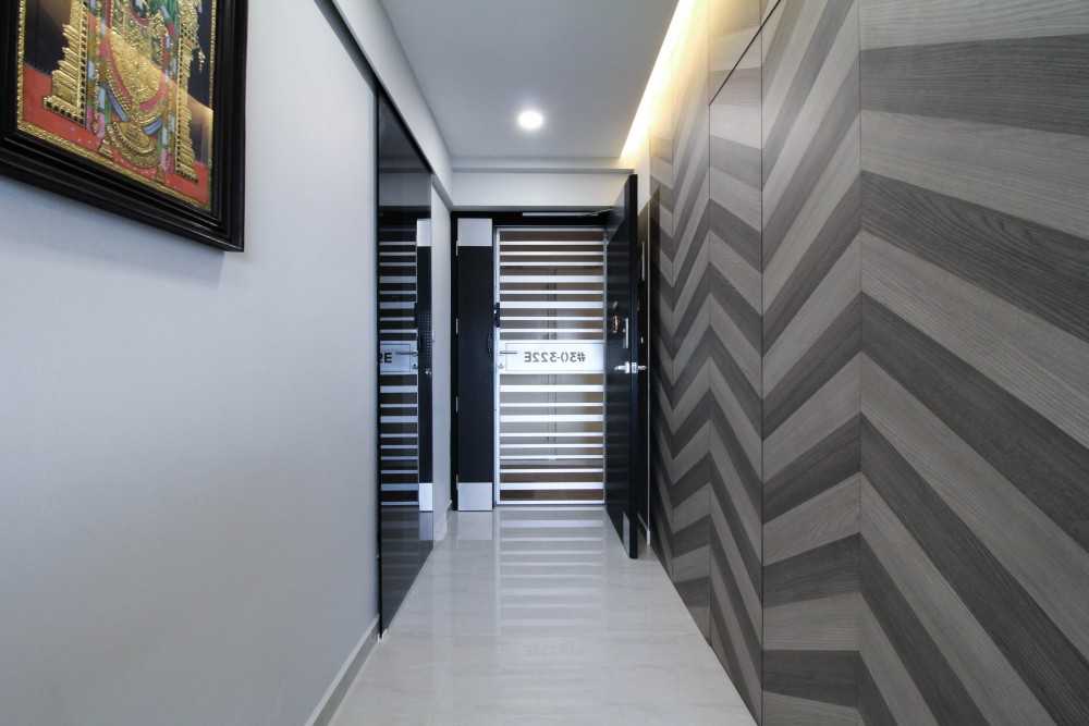 Contemporary Entryway with Mirror and Shoe Cabinets