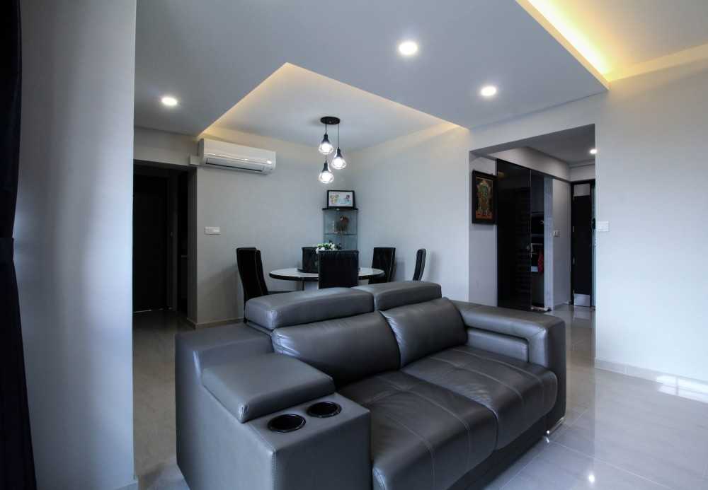 Contemporary Dining Room with Cove Lighting and Downlights