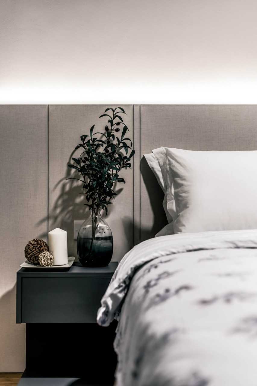 Contemporary Bedroom with Bedside Table and Bed