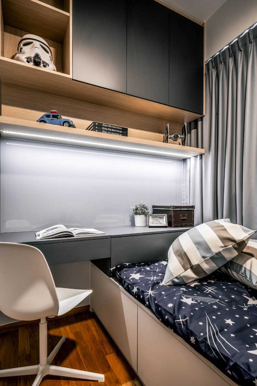 Contemporary Kids Room with Desk Chairs and Storage Cabinets