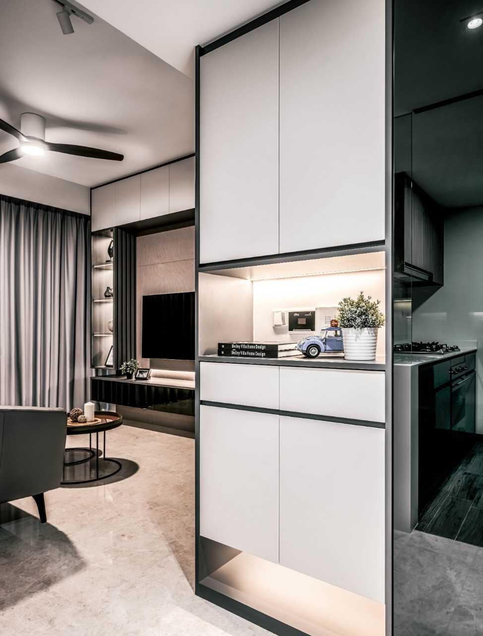 Contemporary Storeroom with Wall Shelves and Shelving Units