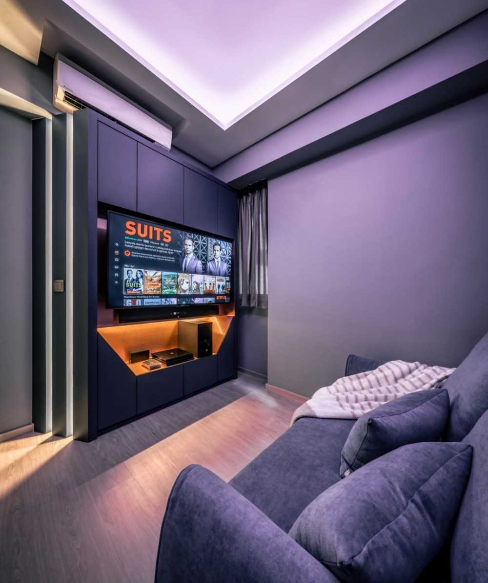 Contemporary Home Theatre with TV Console and Sofa