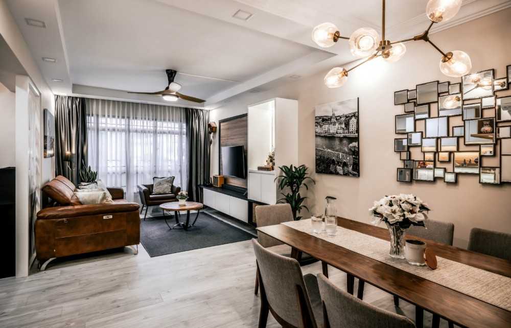Scandinavian Living Room with Feature Wall and Ceiling Fan