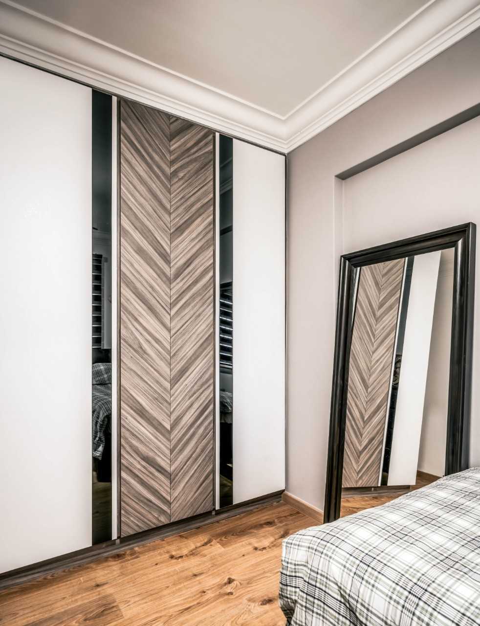 Scandinavian Bedroom with Mirror and Storage Cabinets