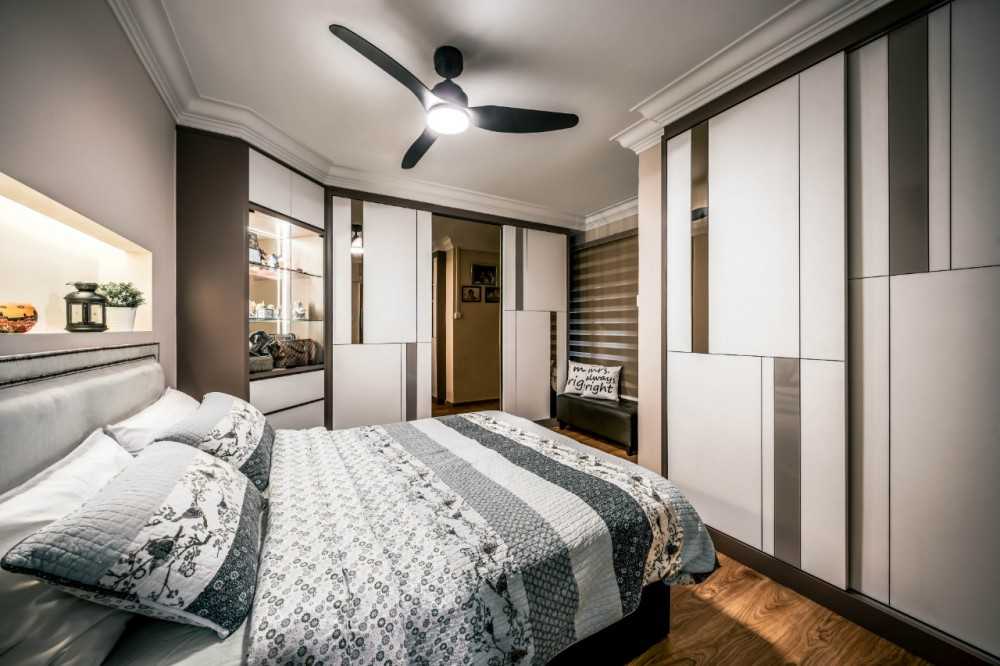 Scandinavian Bedroom with Vinyl Flooring and Ceiling Fan