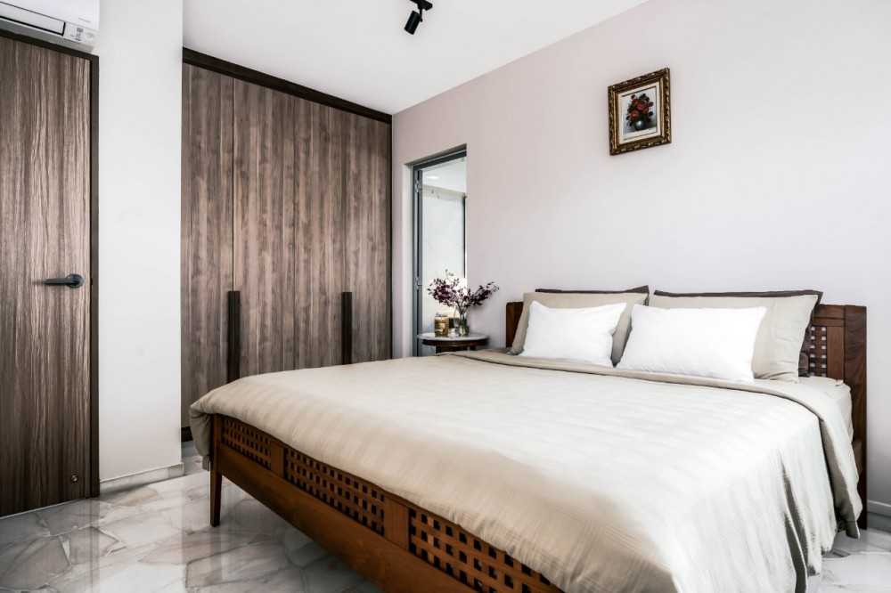 Vintage Bedroom with Downlights and Bedside Table