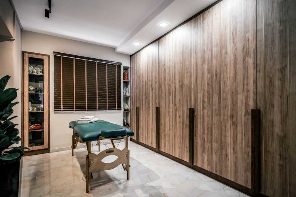 Vintage Hallway with Downlights and Storage Cabinets