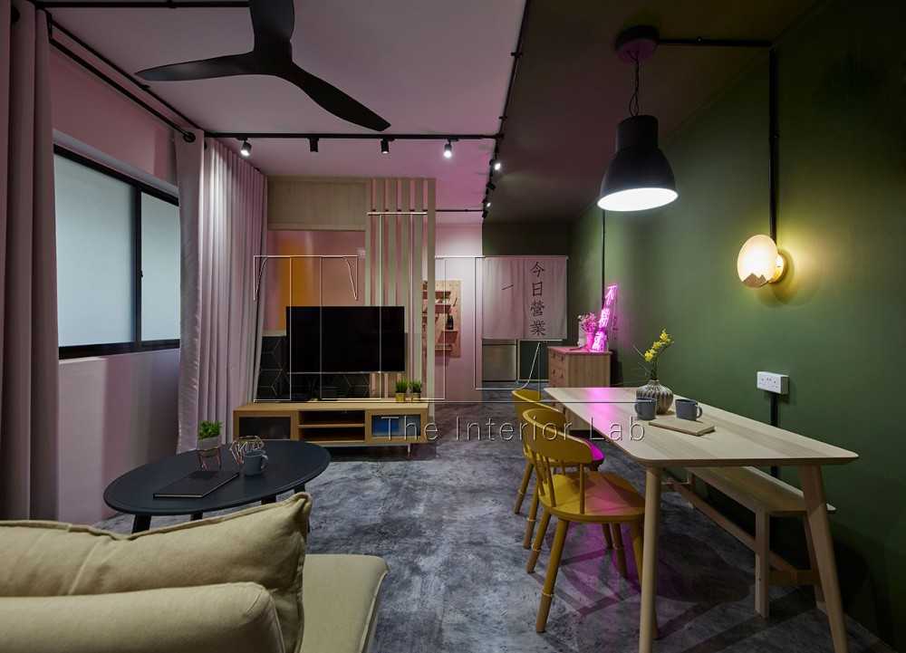 Eclectic Living Room with Cement Floor and TV Console